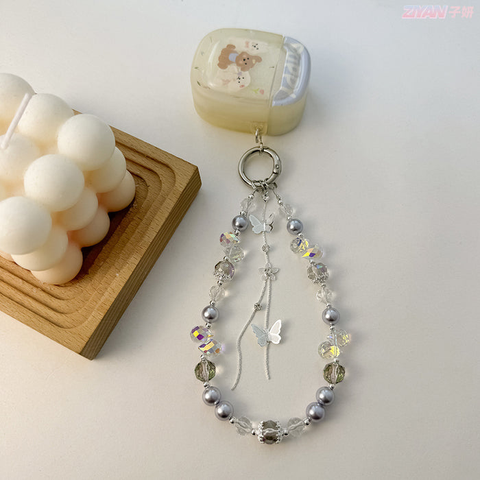 Wholesale Crystal Mobile Phone Chain Pearl Car Keychain Alloy Bag Hanging Ornaments