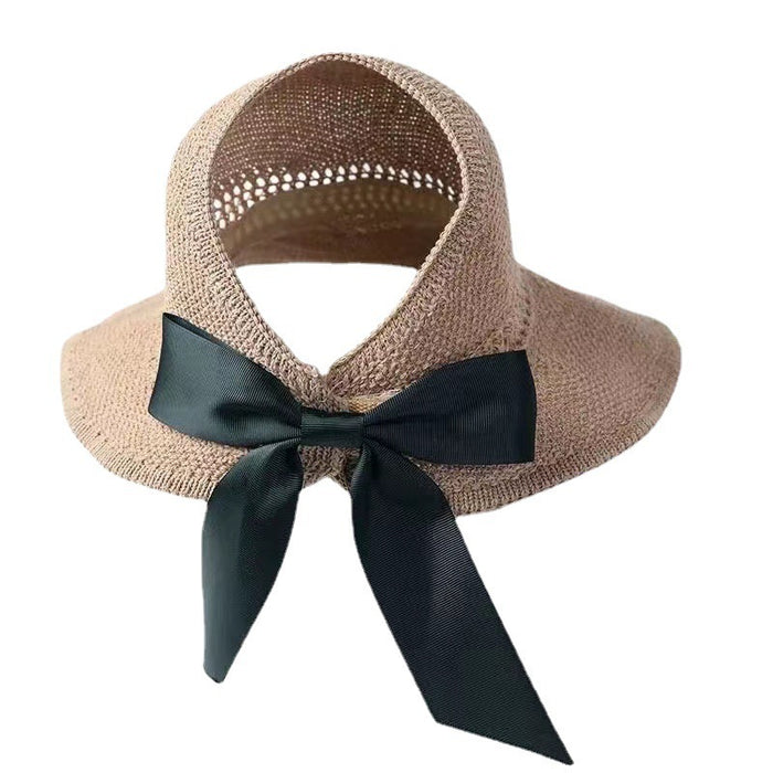 Wholesale Foldable empty top bow hollow breathable sun hat outdoor beach sun hat