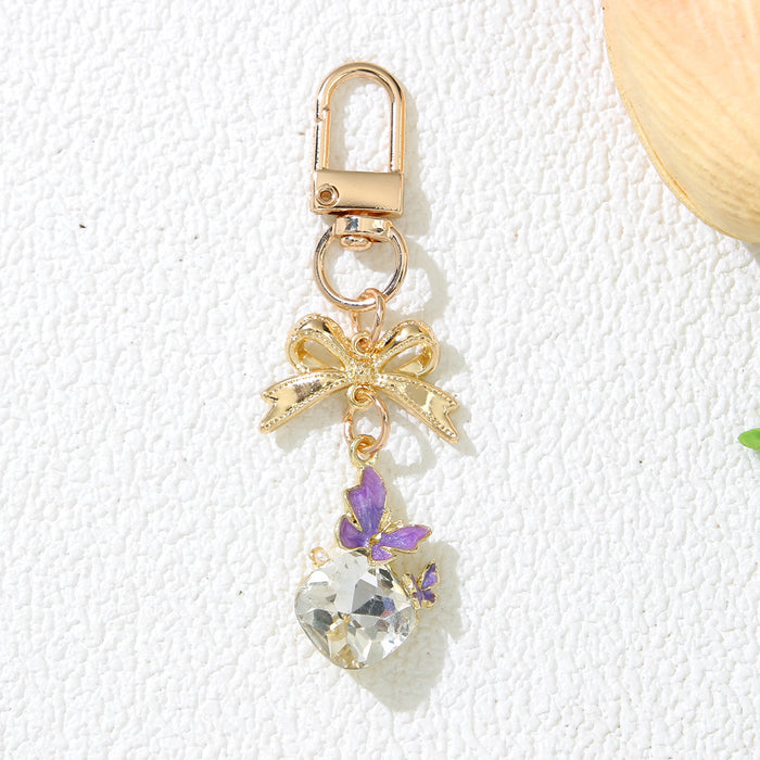 Wholesale Stylish Crystal Butterfly Keychain Metal Yellow Gift Bag Charm MOQ≥2