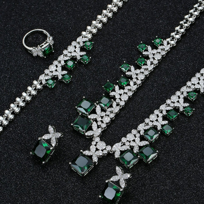 Wholesale Zircon Earrings Necklace Bracelet Ring Four-piece Dinner Wedding Party