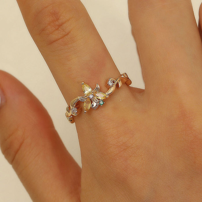 Wholesale Colorful zircon flower cartoon adjustable ring