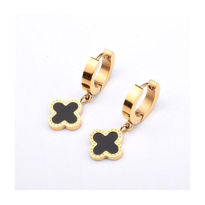 Wholesale Titanium steel short ear buckle, lucky clover earrings, versatile for women, simple and luxurious, gold edging