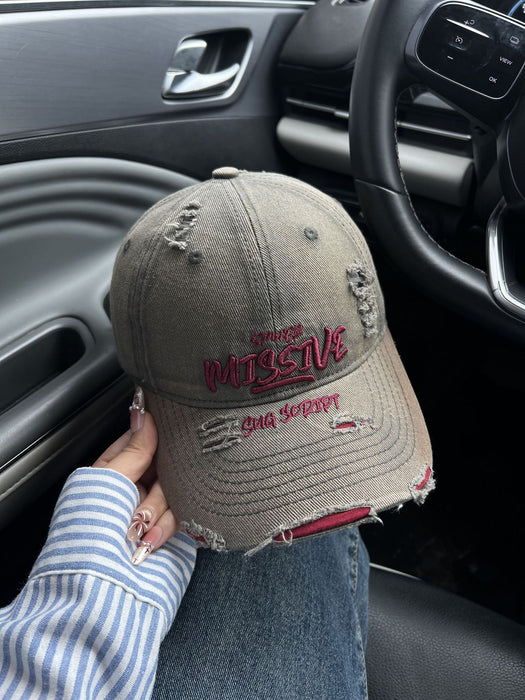 Wholesale Embroidered baseball cap with perforated letters, versatile sunshade and sun protection hat