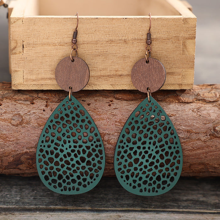 Wholesale Vintage hollowed out spider web spliced wood veneer earrings and earrings