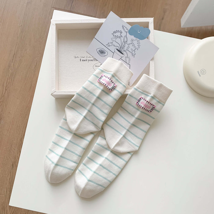 Wholesale Socks, thin fabric, striped, mid tube, socks, stacked socks