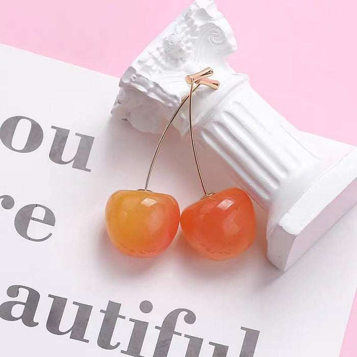 Wholesale Cute Vitality Resin Cherry Earrings with Temperament Long Earrings and Earrings
