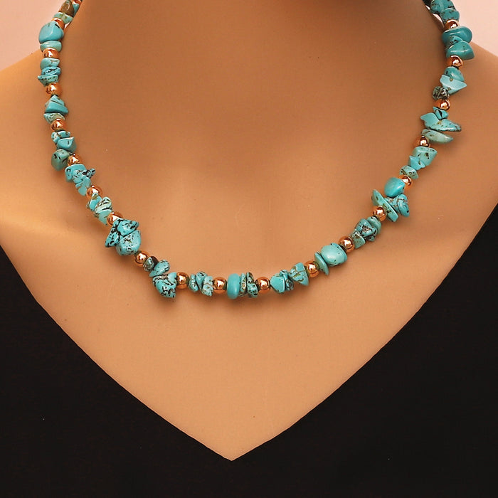 Wholesale turquoise irregular beaded gravel alloy necklace handmade