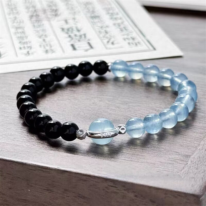 Wholesale Obsidian double circle bracelet made of pure silver, niche