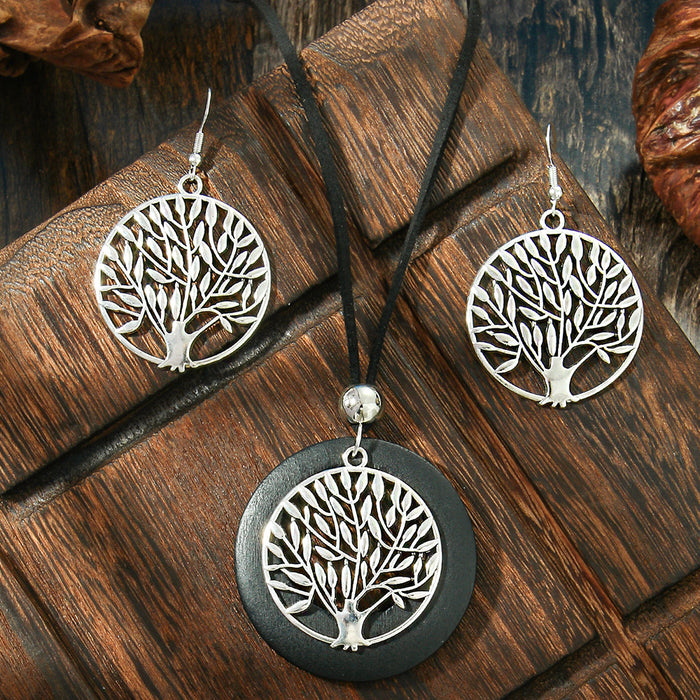 Wholesale Ethnic Geometric Antique Silver Alloy Earring Necklace Set - 4 Styles MOQ≥2