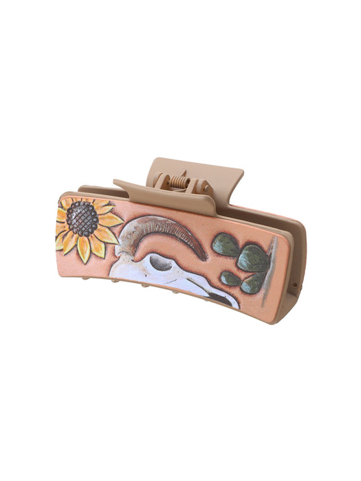 Wholesale Western Wind Letter Mom Cactus Sunflower Leather Shark Clip Hairpin Women' s Grab Clip