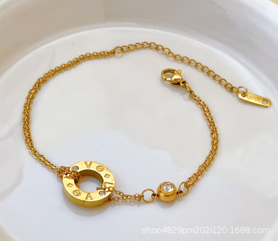 Wholesale 18K Rose Gold Plated Love Small Round Cake Bracelet White Gold Diamond Double Chain
