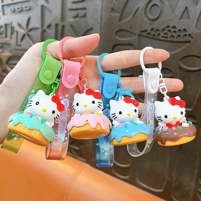 Wholesale Cartoon electroplated donut cat keychain