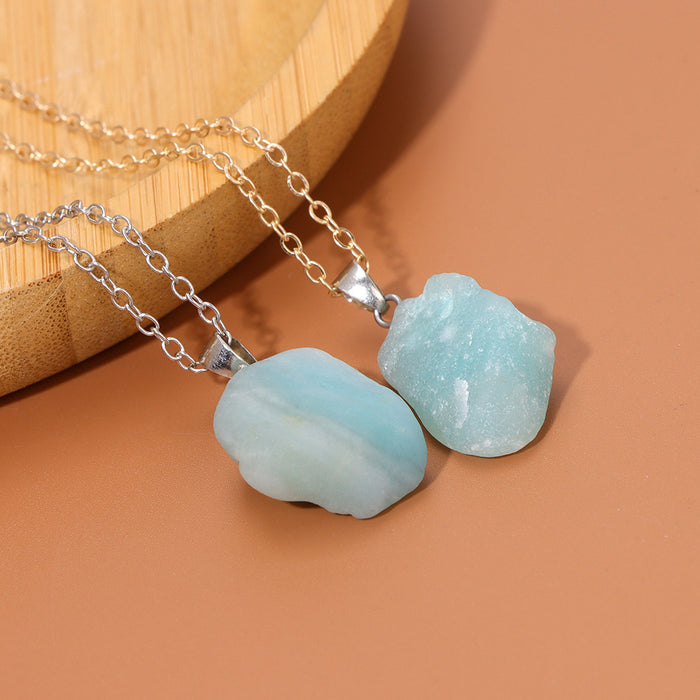 Wholesale Irregular natural stone raw crystal pendant necklace with two tone chain amethyst clavicle necklace