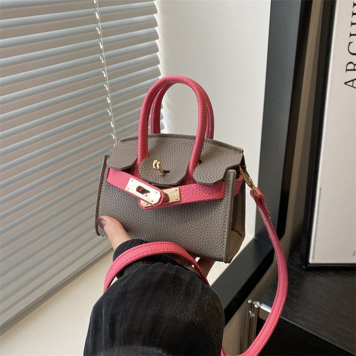 Wholesale New fashionable lychee patterned mini Kelly bag for girls, contrasting color crossbody bag