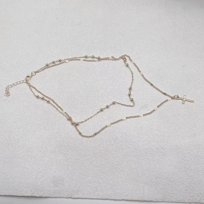 Wholesale Fashionable double-layer stacked cross pendant necklace, personalized metal necklace