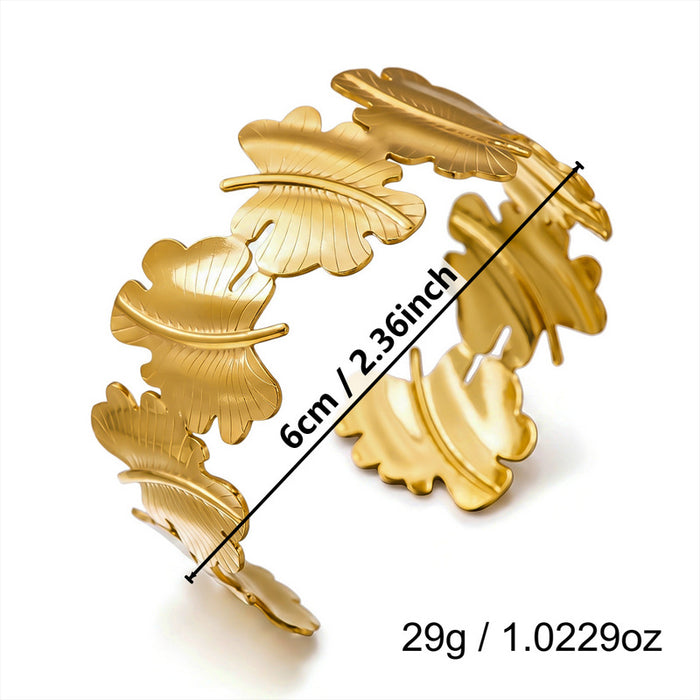 Wholesale Stylish Stainless Steel Open Cuff Bracelet Gold Plated Geometric Cutout Design