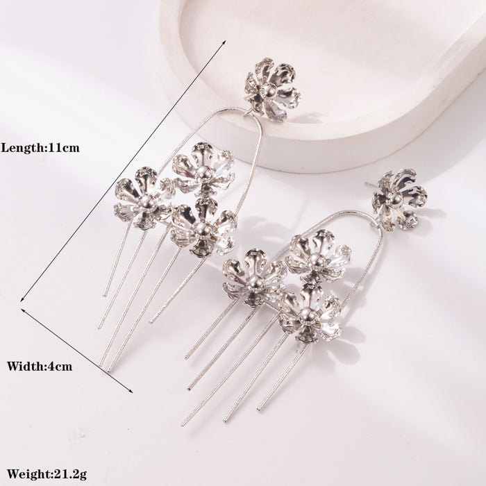 Wholesale Vintage Flower Tassel Drop Earrings Alloy Gold Electroplated
