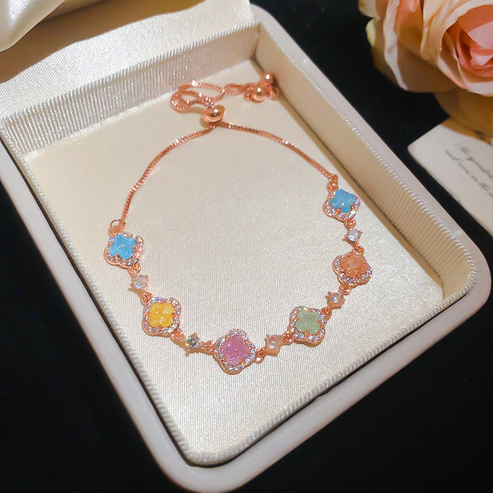 Wholesale Trendy Zircon Flower Bracelet Copper Jewelry Accessory