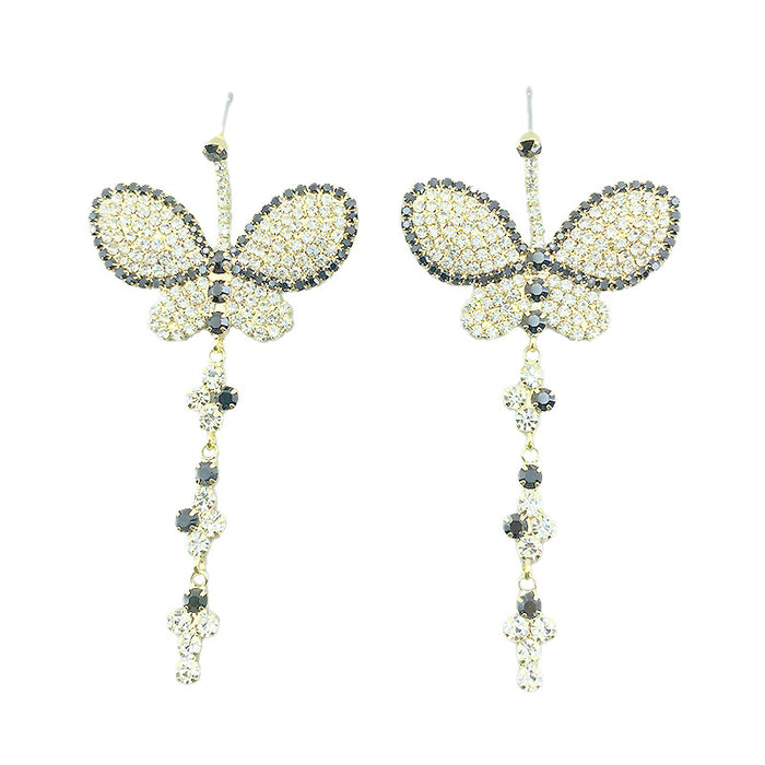 Wholesale Exaggerated Butterfly Drop Earrings Women's Black Diamond Earrings