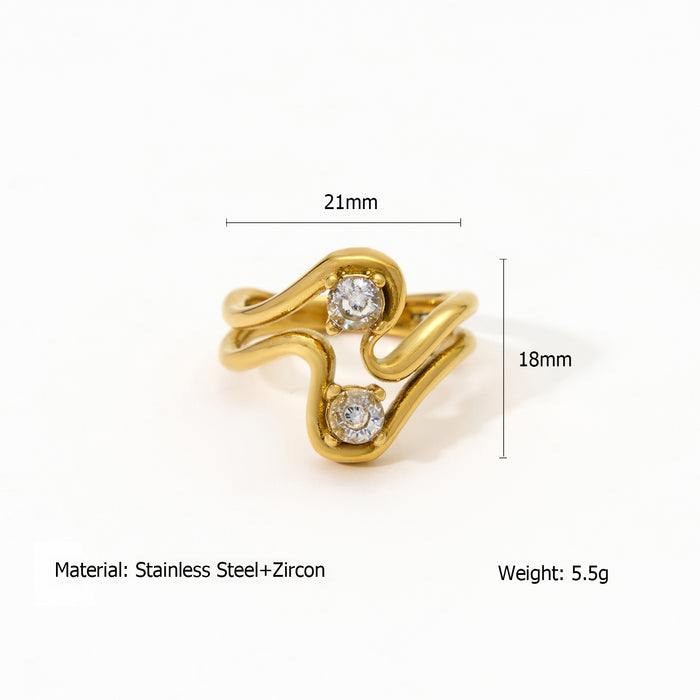 Wholesale Original design, high-end feel, stainless steel zircon inlaid ring, fashionable irregular bracelet