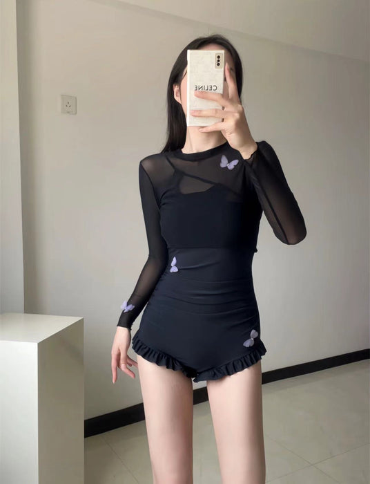 Wholesale New mesh one-piece swimsuit, sexy suspender, backless butterfly cover, swimsuit