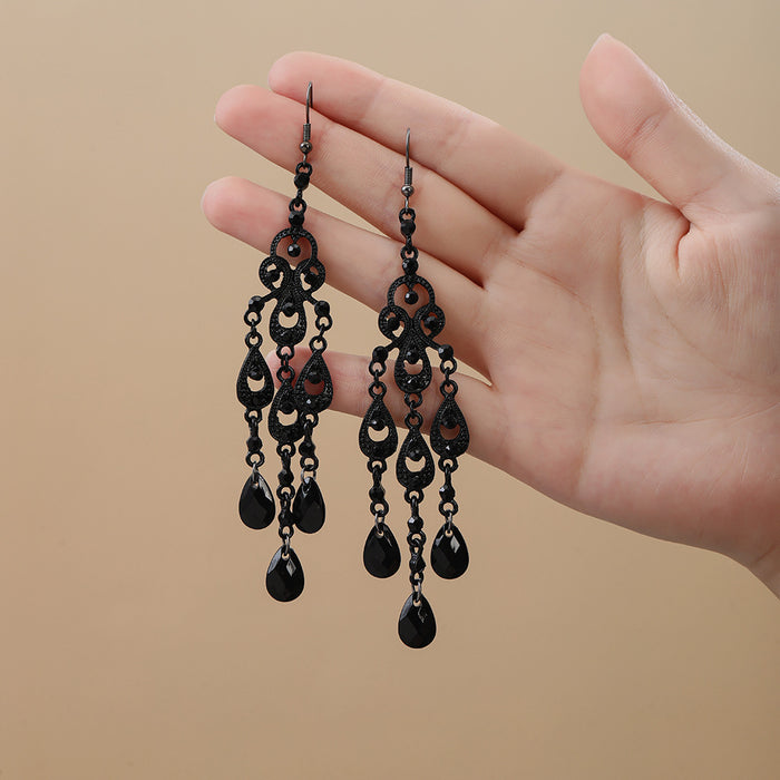Wholesale Retro Bohemian Long Tassel Drop Earrings Heavy Industry Creative Ethnic Style Diamond-Encrusted High-End Earrings