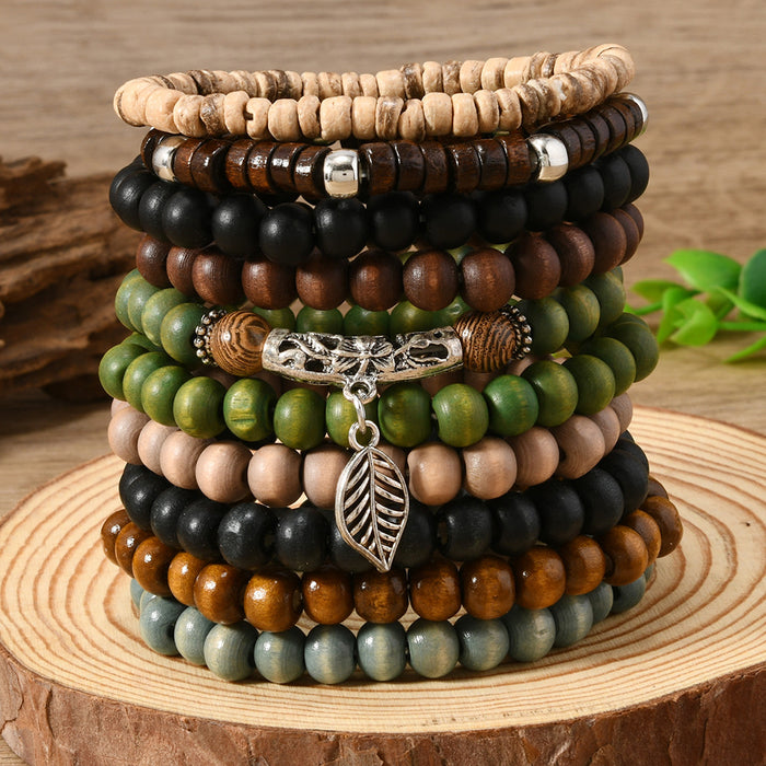 Wholesale Bohemian style nut shell wood beaded elastic thread multi-piece bracelet set