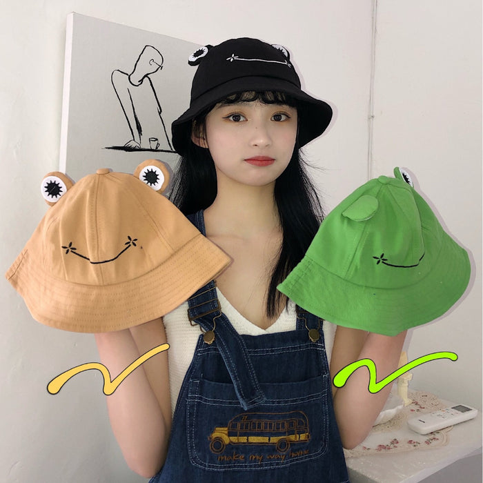 Wholesale  Cartoon Cute Children Adult Frog Fisherman Hat Casual Parent-child Basin Hat Sun Protection Big Eye Hat