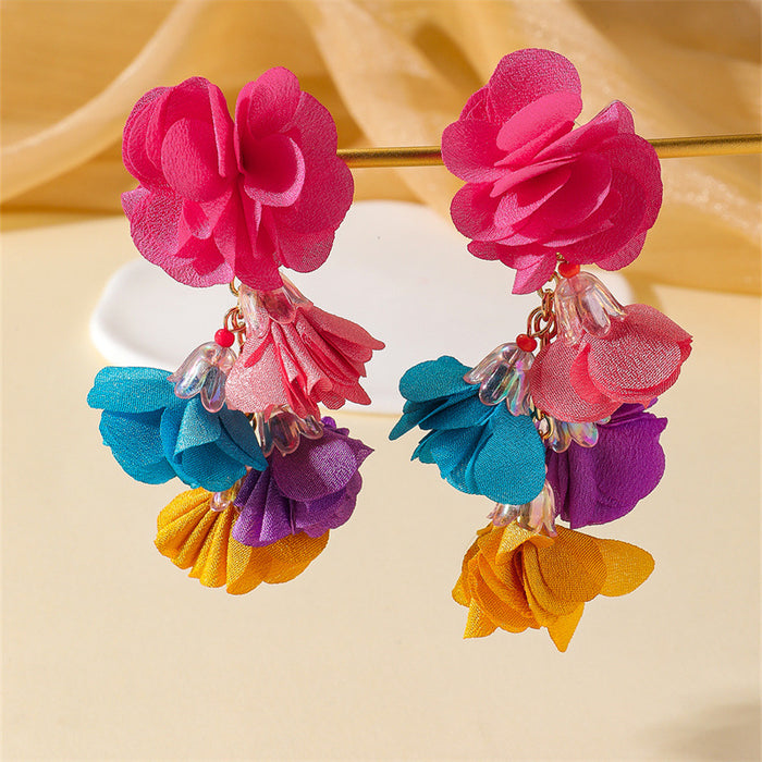 Wholesale Colorful Flower Tassel Stud Earrings Trendy Floral Design MOQ≥3