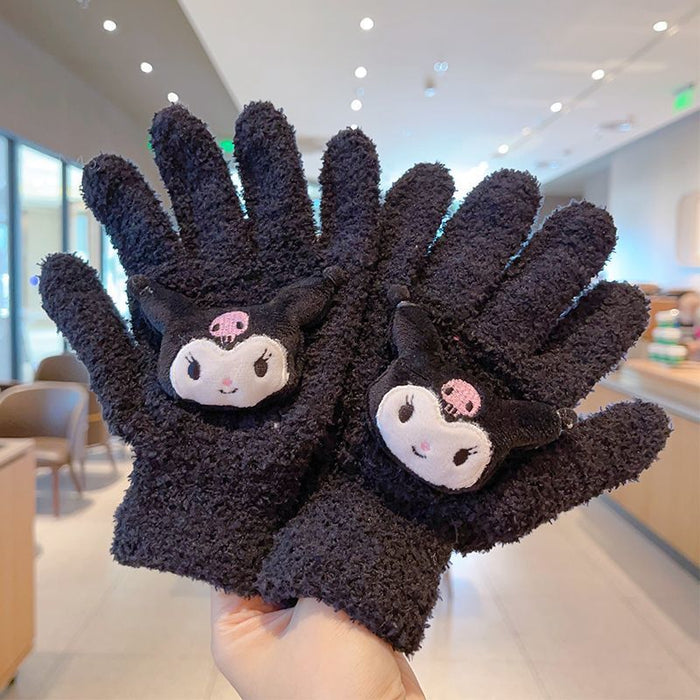 Wholesale Cat gloves coral fleece girls knitted plush five-finger cycling gloves