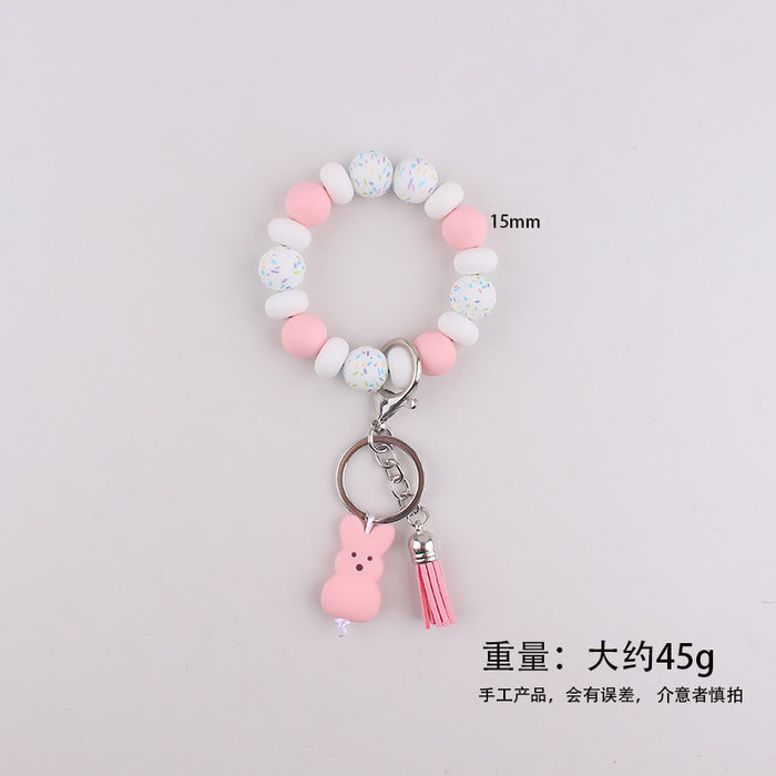 Wholesale Silicone Food Grade Silicone Bead Rabbit Bracelet Wrist Keychain Pendant Tassel Bracelet
