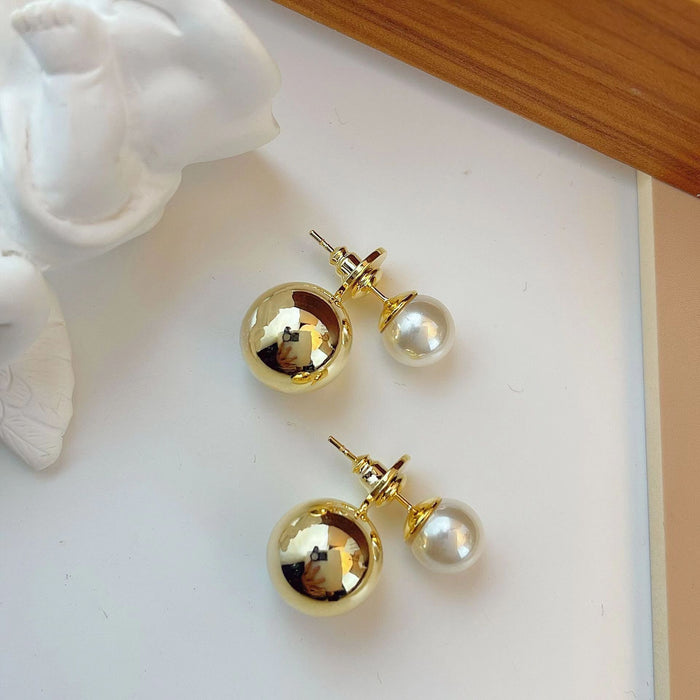 Wholesale Metal ball pearl earrings with silver needle temperament, light luxury and high-end earrings