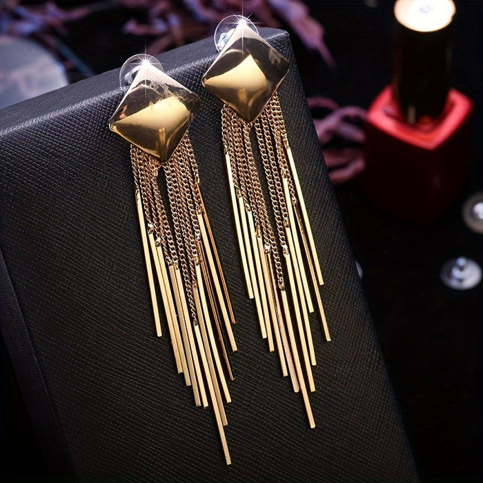 Wholesale Fashion jewelry exaggerated geometric square long tassel earrings