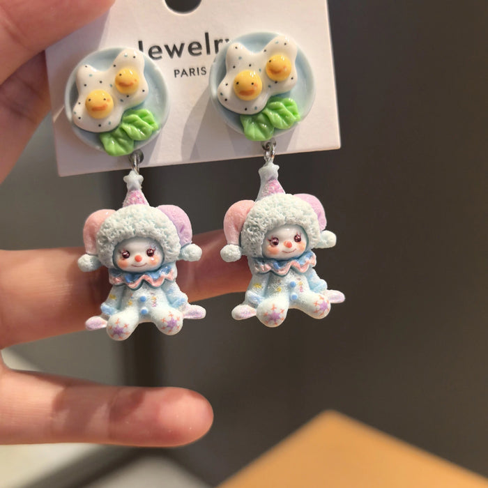 Wholesale Cute circus doll silver pin earrings cute cartoon manufacturers