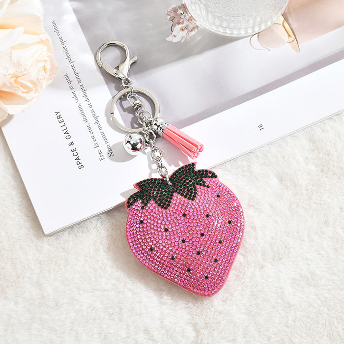 Wholesale Strawberry Fleece Rhinestone Keychain