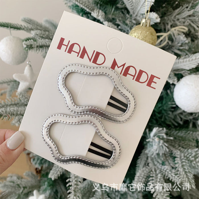 Wholesale Silver leather large pentagram side bangs clip, children's back of the head hair clip, hair accessory