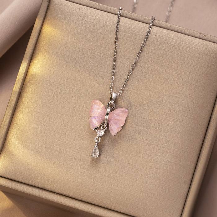 Wholesale Necklace, butterfly tassel, niche, simple, fashionable temperament, titanium steel lock chain