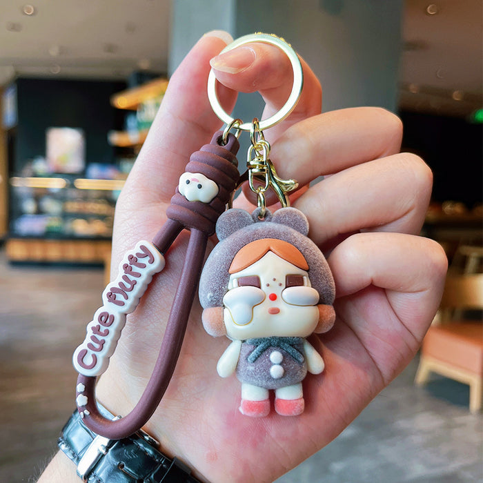 Wholesale Cartoon Flocking Crying Baby Keychain Cute Silicone Doll Doll Car Keychain Gift Bag Pendant