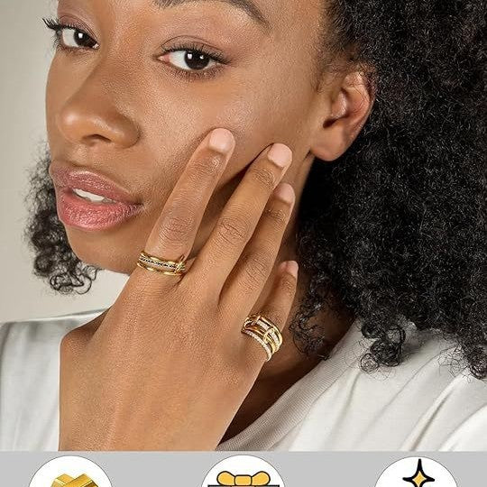 Wholesale Stacked zircon ring, copper plated with real gold, non changing color, gold and silver double splicing four ring ring wholesale