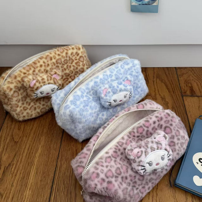 Wholesale Plush Leopard Print Pencil Bags