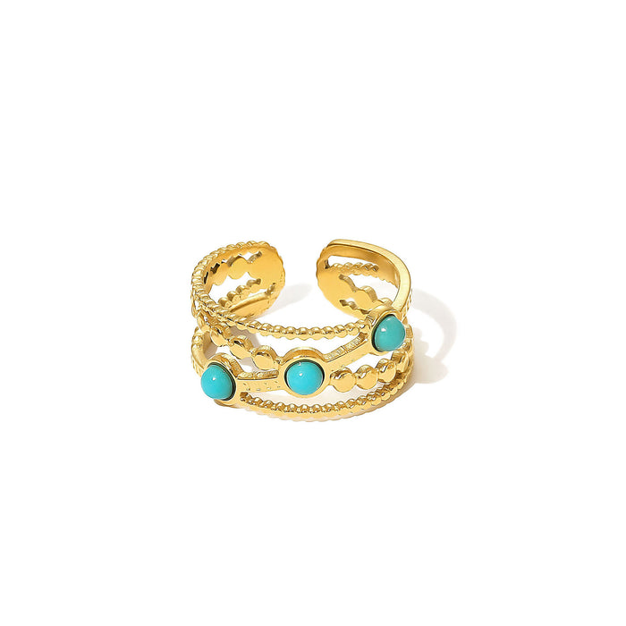 Wholesale Stainless Steel Gold Turquoise Adjustable Rings