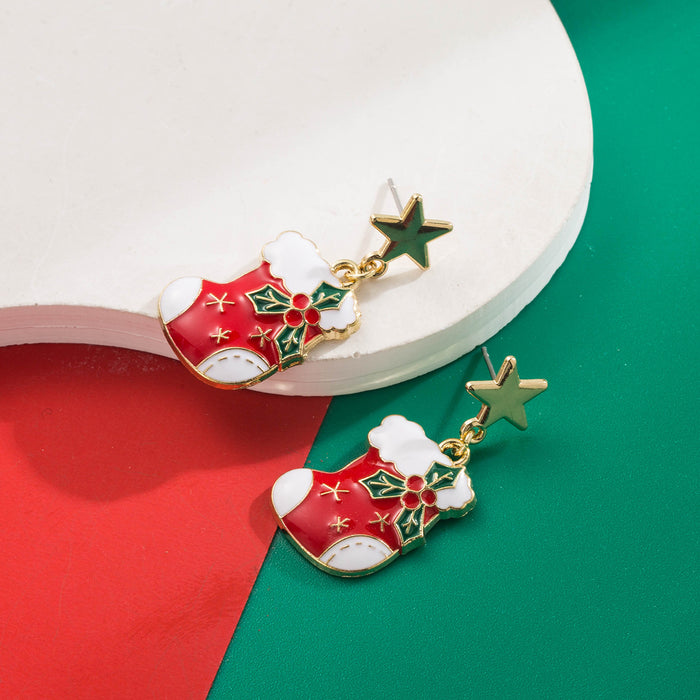 Wholesale Alloy Drip Oil Christmas Earrings Gingerbread Man Santa Bell Party Wear