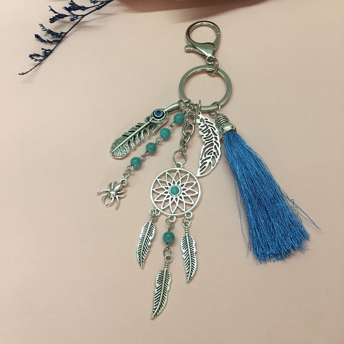 Wholesale Boho Dreamcatcher Keychain Zinc Alloy Tassel Leaf Bag Charm MOQ≥2