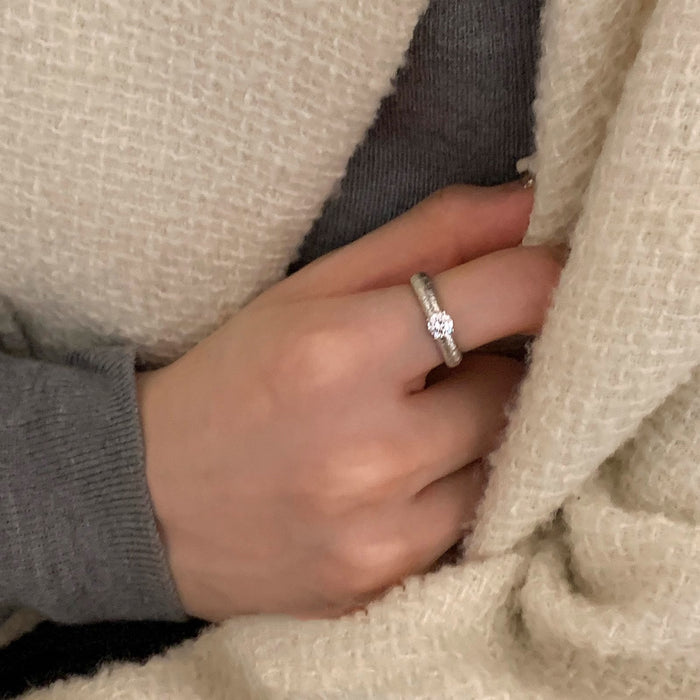 Wholesale Light luxury metal brushed diamond inlaid ring, niche and high-end open mouth ring