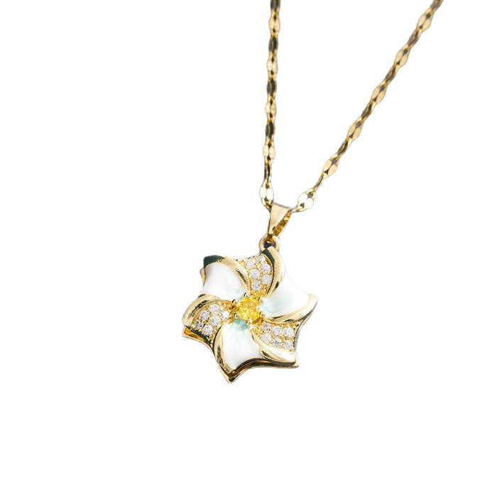 Wholesale Rotatable micro-paved white zircon windmill clavicle necklace