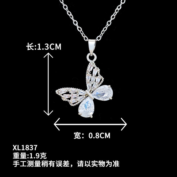 Wholesale Stylish Butterfly Layering Necklace Diamond-Set Titanium Steel Jewelry Accessory