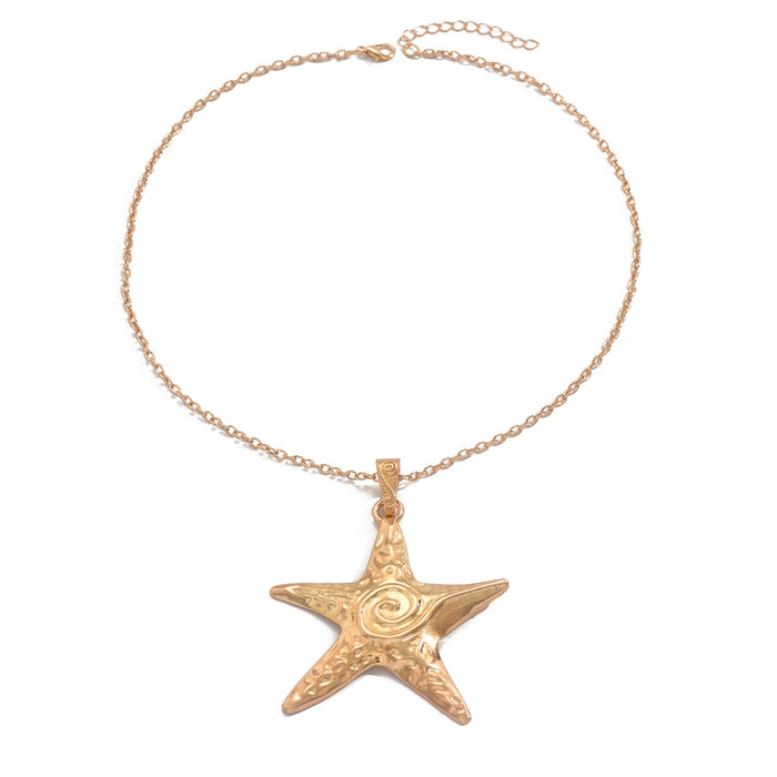 Wholesale Vintage starfish necklace with niche design, boasting a double-layer vortex pendant and collarbone chain