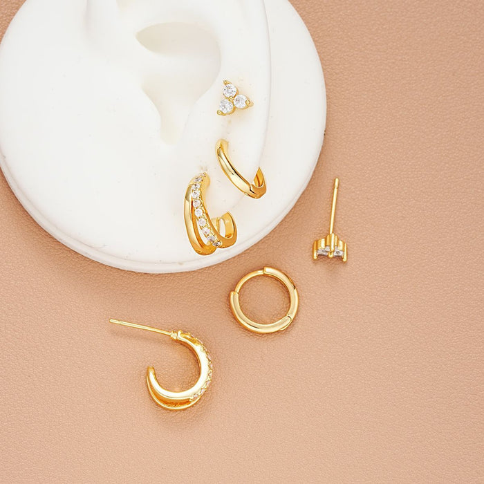 Wholesale Light Luxury Zircon Simple Hoop Double-Layer Earrings