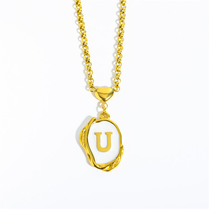Wholesale Gold Plated Titanium Steel 3D Drip Oil Alphabet Pendant Necklace Summer Beach Initial Sweater Chain