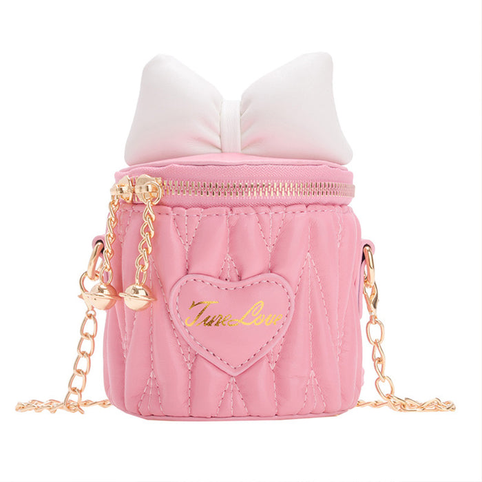 Wholesale Children's bag, cute bow, contrasting color mini bucket bag, girls' chain crossbody bag